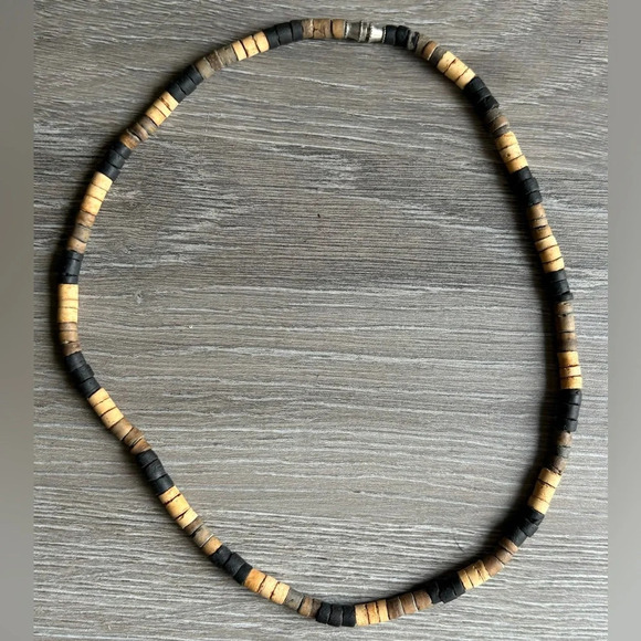 Dark & Light Wood Beaded Necklace 17.5” - Picture 1 of 2